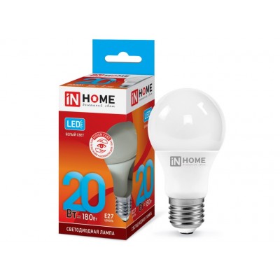 Лампа светодиодная IN HOME LED-A60-VC 20Вт E27 4000К 1800Лм *10/100