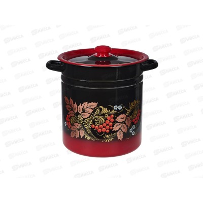 Кастрюля 12,0л цилиндрическая декорированная красно-черная с пластиковой кнопкой С1624.38