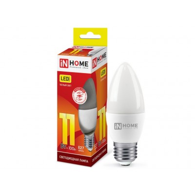 Лампа светодиодная IN HOME LED-СВЕЧА-VC  11Вт E27 3000К 820Лм *50