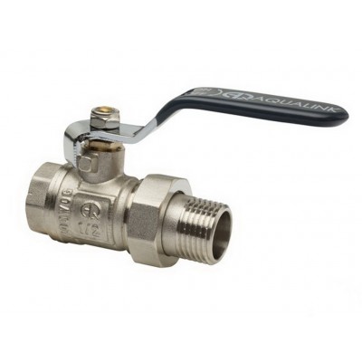 Кран шаровой со сгоном прямой FM 1/2 U гайка-штуцер ручка, Aqualink 01169 *10/100