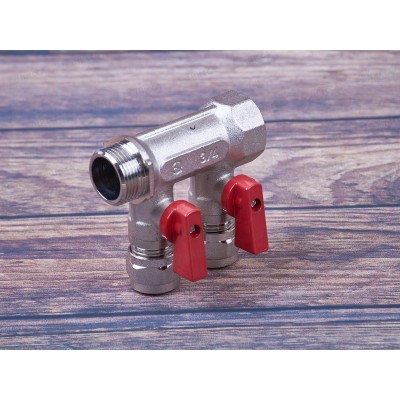 Коллектор универсальный для металлопластиковых труб с шариковыми кранами и евроконусом FМ 3/4x3/4x16x2, Aqualink, 03933 *2/30 Коллектор универсальный для металлопластиковых труб с шариковыми кранами и евроконусом FМ 3/4x3/4x16x2, Aqualink, 03933 *2/30