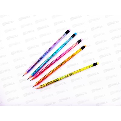 Карандаш чернографитный  с ластиком BASIR Паутинка цветной корпус НВ MC-4943 *12/144