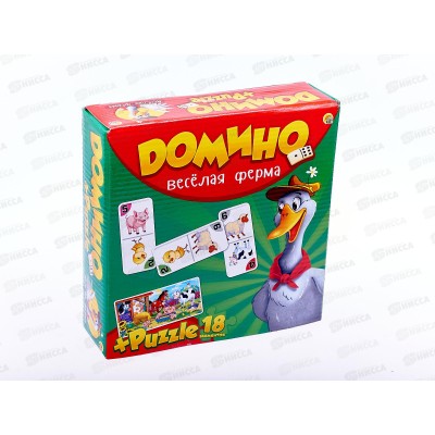 Домино + пазлы (18 элементов) Веселая ферма, ИН-6753  *20