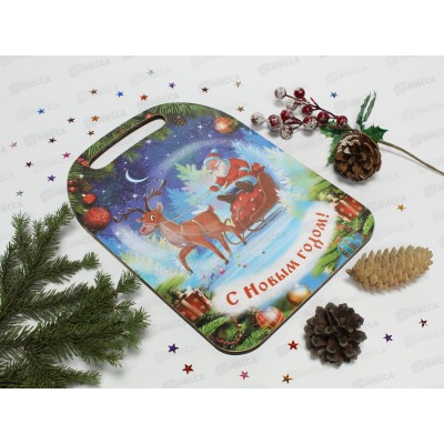 Доска разделочная дерево Новый год "Дед Мороз и олень" К-189 *22 Доска разделочная дерево Новый год "Дед Мороз и олень" К-189 *22