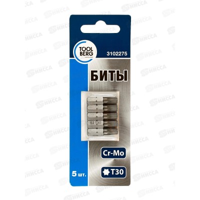 Биты 25мм Т30 (5шт)сталь S2 магнит,  3102275