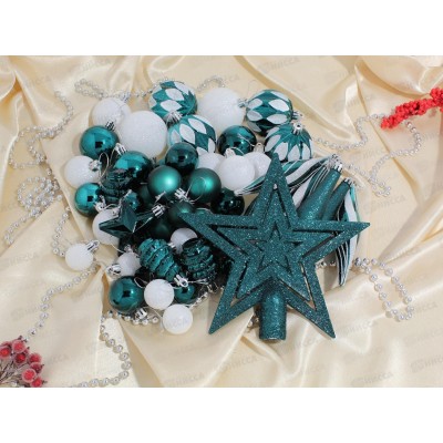 Набор елочных украшений "Стильный микс" 49шт,изумрудный+белый, SYQВ-012462 АТМ Набор елочных украшений "Стильный микс" 49шт,изумрудный+белый, SYQВ-012462 АТМ
