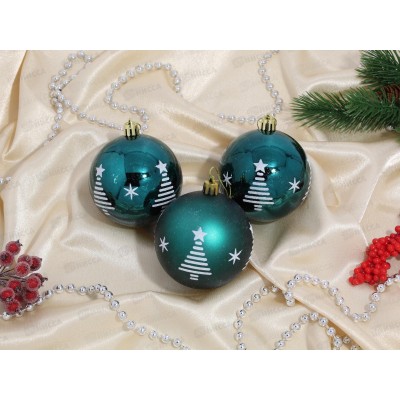 Набор шаров 3шт, 8см "Елочки" изумрудный, SY20DGZB-174  АТМ Набор шаров 3шт, 8см "Елочки" изумрудный, SY20DGZB-174  АТМ