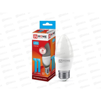 Лампа светодиодная IN HOME LED-СВЕЧА-VC  11Вт E27 4000К 820Лм *50