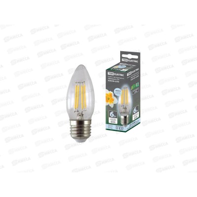 Лампа светодиодная TDM С37-6 Вт-230 В-4000 К–E27 Филамент TDM, 0299 Лампа светодиодная TDM С37-6 Вт-230 В-4000 К–E27 Филамент TDM, 0299