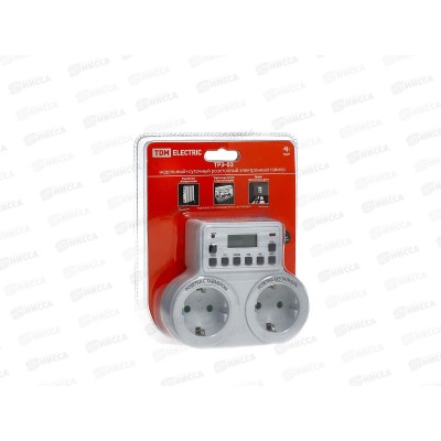Таймер розеточный недельный ТРЭ-03-1мин/7дн-10on/off-2х8А-2р, 2 розетки, 0006