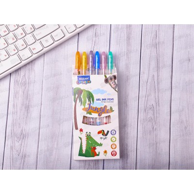 Ручки гелевые MAZARI Jungle 6цветов с блестками 0.9, M-5426-6 *10/80/160 Ручки гелевые MAZARI Jungle 6цветов с блестками 0.9, M-5426-6 *10/80/160