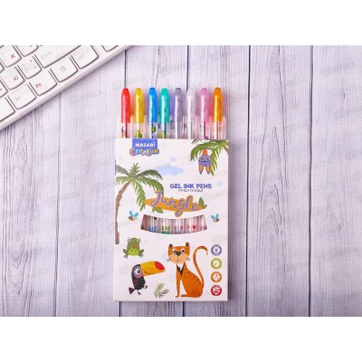 Ручки гелевые MAZARI Jungle  8цветов с блестками 0.9, M-5426-8 *10/80/160 Ручки гелевые MAZARI Jungle  8цветов с блестками 0.9, M-5426-8 *10/80/160