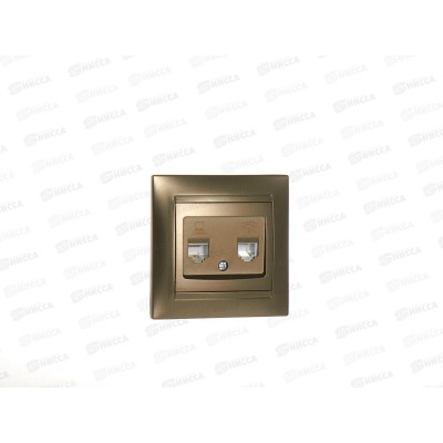 Розетка TDM телефонная RJ11+компьютерная RJ45 бронза &quotЛама&quot, 0719 *10