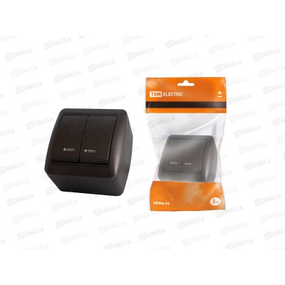 Выключатель TDM 2-клавиши открытая установка, подсветка., 10А шоколад "Селигер", 0204 *10 Выключатель TDM 2-клавиши открытая установка, подсветка., 10А шоколад "Селигер", 0204 *10