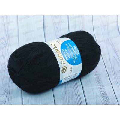 Пряжа Ангорская теплая  02 Черная 100г шерсть40% акрил60%