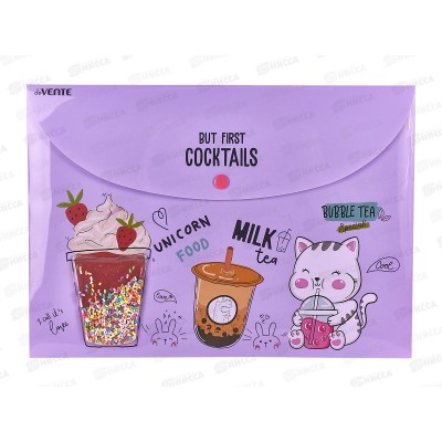 Папка-конверт пластиковая на кнопке deVENTE Unicorn Cocktail сиреневая 3071103 Папка-конверт пластиковая на кнопке deVENTE Unicorn Cocktail сиреневая 3071103