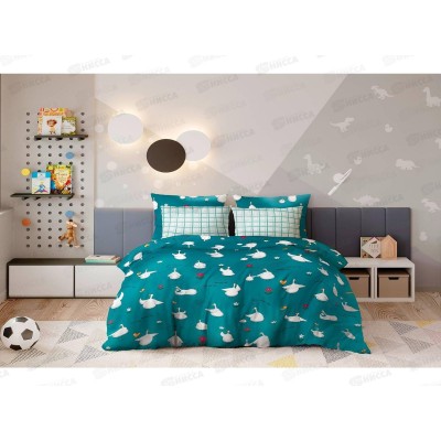 Комплект постельного белья 1,5 спальный Поплин НН Гуси бирюза 9974-1+9997-1