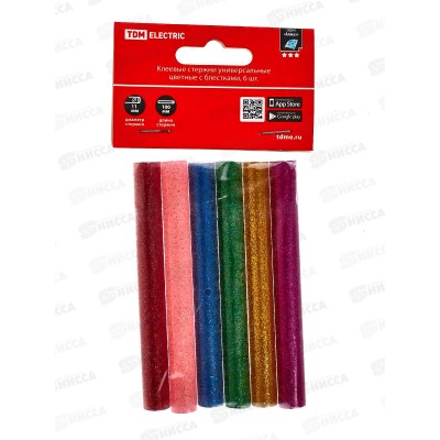 Клеевые стержни TDM 11мм х 100мм, 6шт цветные с блестками, Алмаз 0519 *140 Клеевые стержни TDM 11мм х 100мм, 6шт цветные с блестками, Алмаз 0519 *140