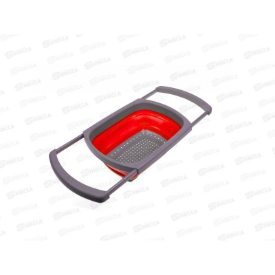 Дуршлаг складной прямоугольный с телескоп ручкой 4л красный TK 0398 *10 Дуршлаг складной прямоугольный с телескоп ручкой 4л красный TK 0398 *10