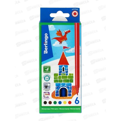 Фломастеры 6 цветов Berlingo Замки, смываемые. WP00206*24/480