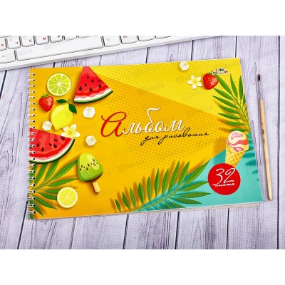 Альбом для рисования 32 листа  Апплика,Тропический микс, на гребне,мелованный, С0680-54*40