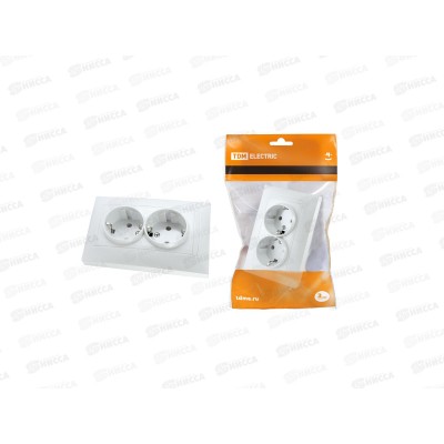 Розетка TDM двойная 16А 250В с защитной шторкой белая "Лама", 0013 *6