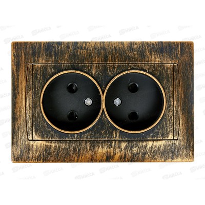 Розетка TDM двойная 10А 250В с защитной шторкой старинная бронза &quotЛама&quot, 0753