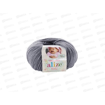 Пряжа Ализе Baby wool 20бамбук+40шерсть+40акрил 50г 175м 119 Серый