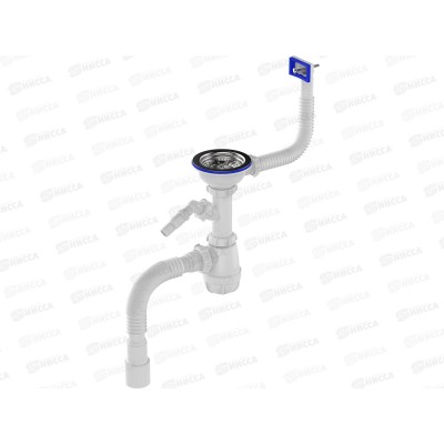 Сифон для мойки 3 1/2" х 40 с металлической решеткой, прямоугольным переливом, с отводом для стиральных машин с гофротрубой 40*40/50, 0147 *20