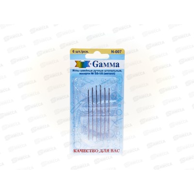 Иглы для шитья ручные "Gamma" N-007 для штопки №5/0-1/0 6шт блистер *10 Иглы для шитья ручные "Gamma" N-007 для штопки №5/0-1/0 6шт блистер *10