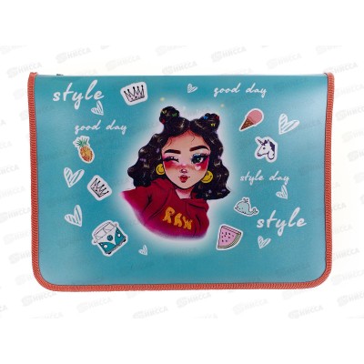 Папка д/труда ПЧЕЛКА А4 молн.вокруг Прикольная девчонка, ПТР-5 *50