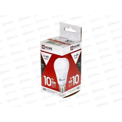 Лампа низковольтная inHOME LED-MO-PRO 10Вт 12-48B E27 6500К 900Лм *50 Лампа низковольтная inHOME LED-MO-PRO 10Вт 12-48B E27 6500К 900Лм *50