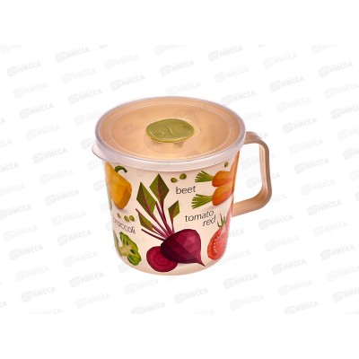 Контейнер-кружка 0,75л с крышкой с декором светло-бежевый 221130725/01*24