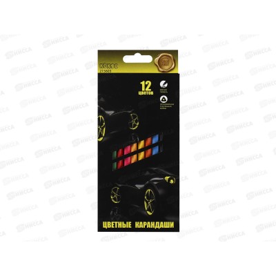 Карандаши 12 цветов КОКОС &quotERGO First Speed Racing ", трехгранные 215603*12