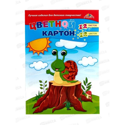 Цветной картон А4 Апплика 12л 12цв.Веселая улитка, С2801-11*30 Цветной картон А4 Апплика 12л 12цв.Веселая улитка, С2801-11*30