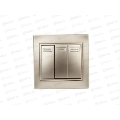 Выключатель INTRO Plano cкрытая установка тройной, 10А-250В, IP20, шампань, 1-106-04