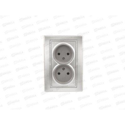 Розетка INTRO Plano cкрытой установки двойная, 16А-250В, IP20, алюминий, 1-204-03