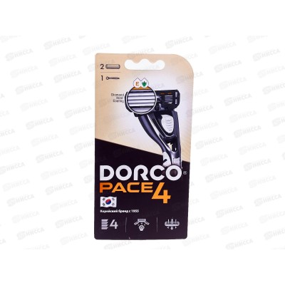 DORCO PACE4 NEW cтанок с 4 лезвиями плаваяющая головка с увлажняющей полосой + 2 кассеты  *8/48