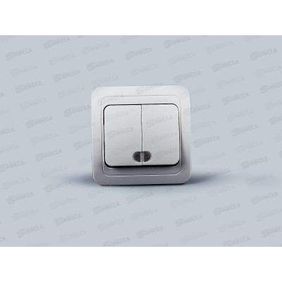 Выключатель скрытой установки 2клавишный Прогресс SLIM, с подсветкой, белый *10/200