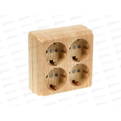 Розетка TDM четырехместная открытой установки, IP20 16А сосна &quotЛадога&quot, с защитными шторками, 0423 *6