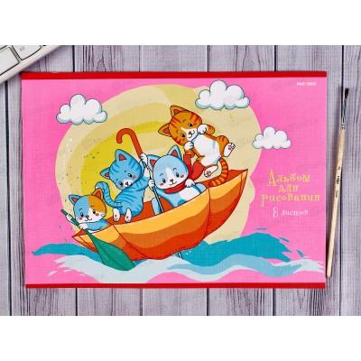Альбом для рисования 8л ПП Котята в зонтике, 8-8947 *10 Альбом для рисования 8л ПП Котята в зонтике, 8-8947 *10