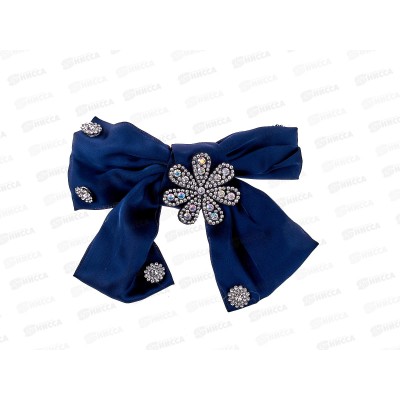 Заколка-автомат с бантом шёлк,стразы цветн №4478