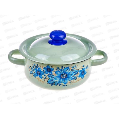 Кастрюля 1,5л цилиндрическая декорированная салатовая с пластмассовой кнопкой. С1607.3С