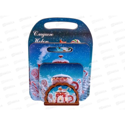 Комплект досок разделочных КМ-21 "Сладкого НГ" (2доски,подставка,салфетница) Комплект досок разделочных КМ-21 "Сладкого НГ" (2доски,подставка,салфетница)