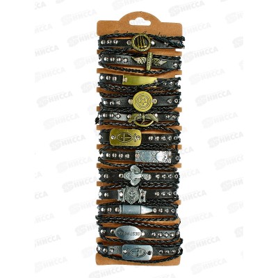 Браслет кожа плетёный с металлическими накладками,клёпки №82(уп.12шт) Браслет кожа плетёный с металлическими накладками,клёпки №82(уп.12шт)