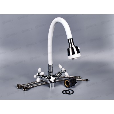 Смеситель для кухни ЭВЕРЕСТ В57-071А, белый, гибкий