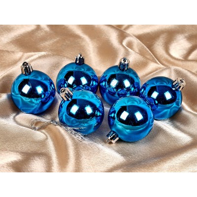 Набор шаров 6шт 5см блест., синий, в пакете, Е80187 Набор шаров 6шт 5см блест., синий, в пакете, Е80187