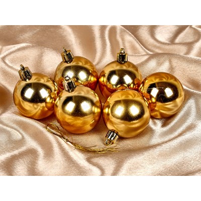 Набор шаров 6шт 5см блест., золото, в пакете, Е80189 Набор шаров 6шт 5см блест., золото, в пакете, Е80189