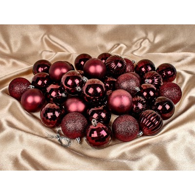 Набор шаров 36шт, 6см "Фейерверк", бордовый, НУ-4197 Набор шаров 36шт, 6см "Фейерверк", бордовый, НУ-4197
