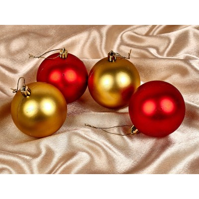 Набор шаров 4шт, 8см "Бархат" красных и золотых, НУ-6984 Набор шаров 4шт, 8см "Бархат" красных и золотых, НУ-6984